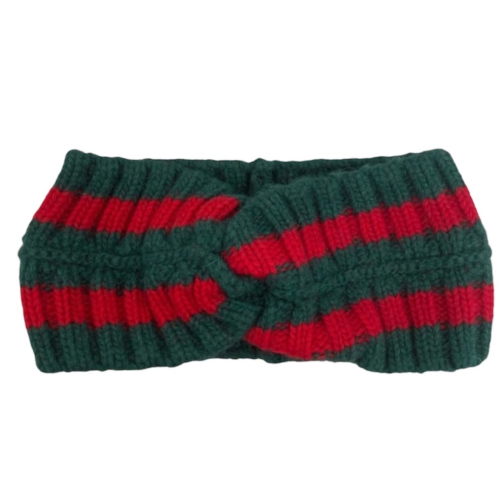 red green stripe thick knit headband
